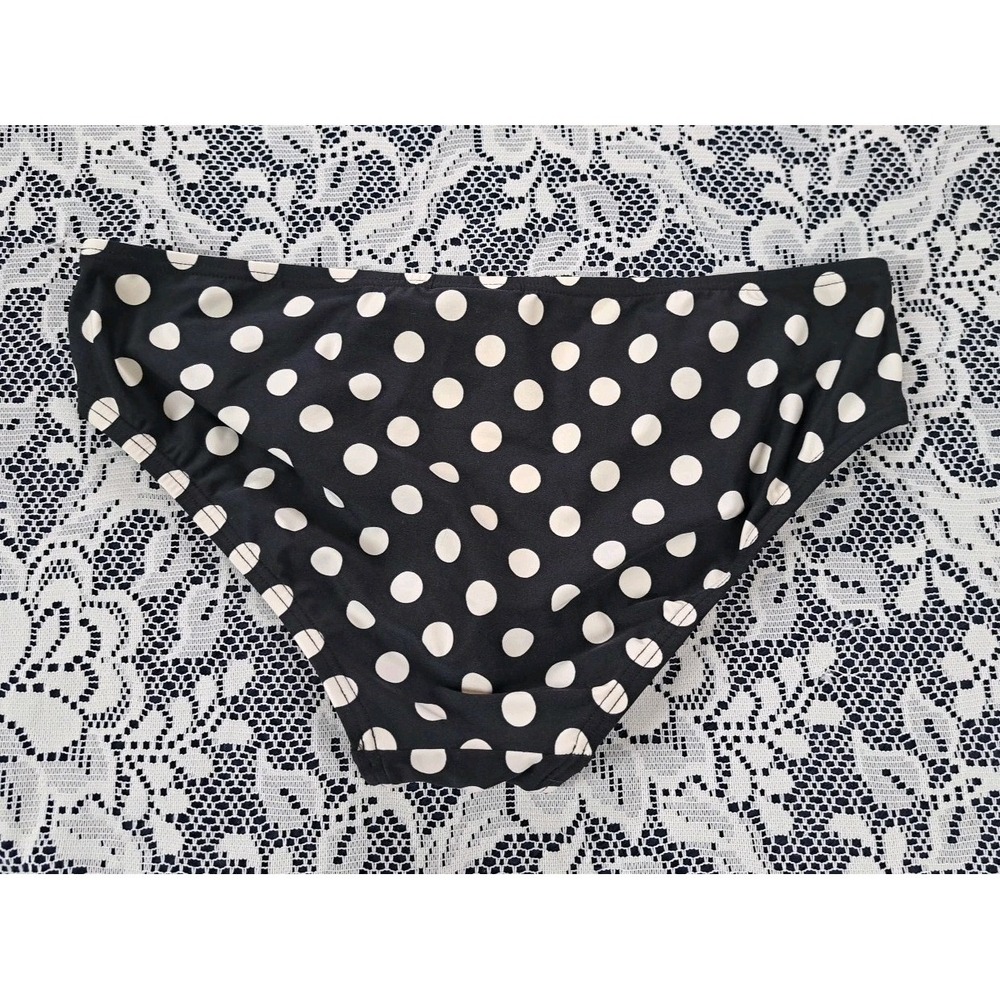 Kate Spade Bikini Bottom M Polka Dot Black/Off White w/Unbranded Blk Mesh Shorts - Picture 7 of 12